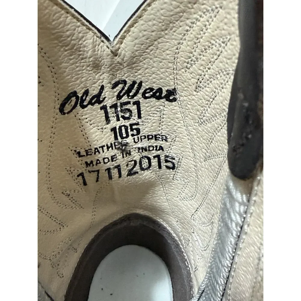 Old West 1151 Kids Brown Leather Western Cowboy Boots Embroidered Size 10.5